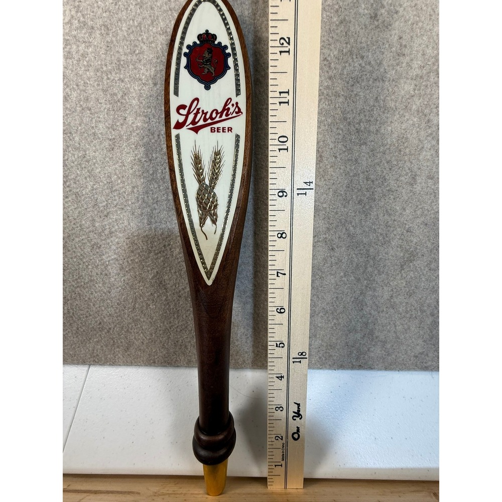 Vintage Stroh's Beer Tap Handle Wood Bar Kegerator Handle Detroit Breweriana 13"